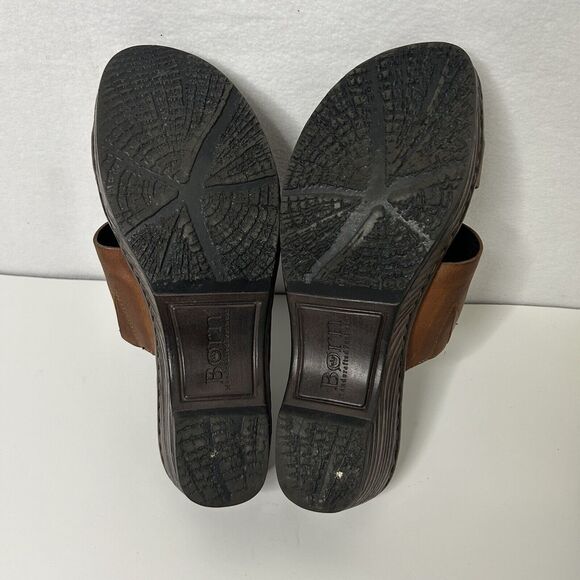 Born Brown Strappy Peep Toe Wedge Slip On Mules Sandals Size 8 EU 39 - Picture 6 of 8